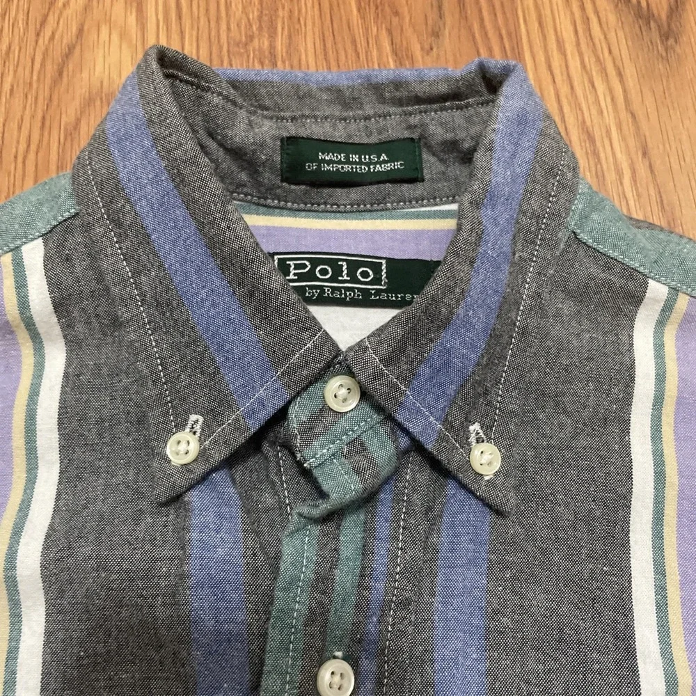 Polo Ralph Lauren Shirt Mens Large Made USA 90s Button Down Striped Preppy